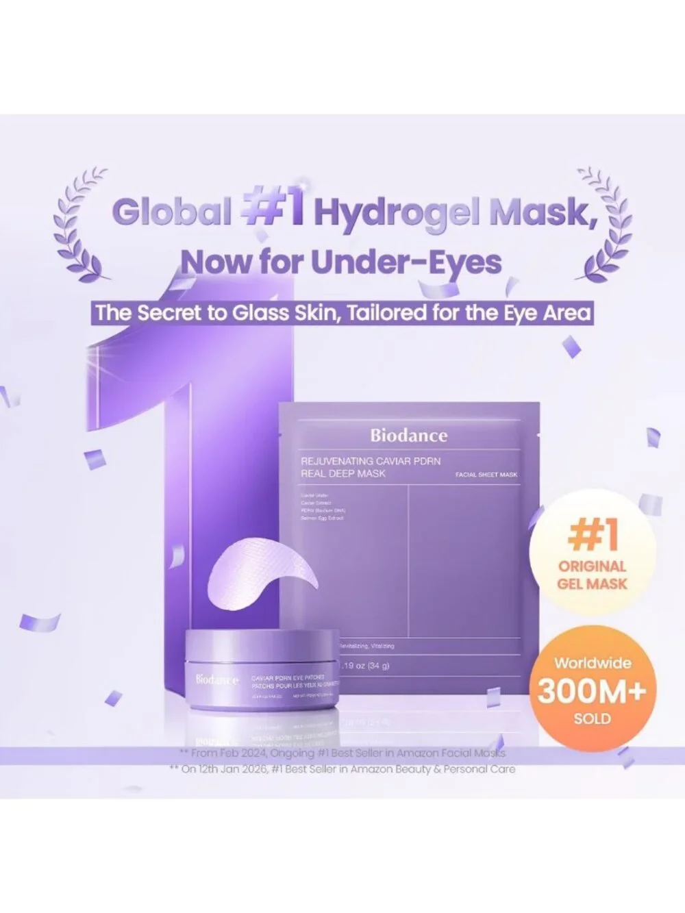 Hydrogel Eye Patches for Dark Circles & Puffiness - Caviar Infused, 60 Count